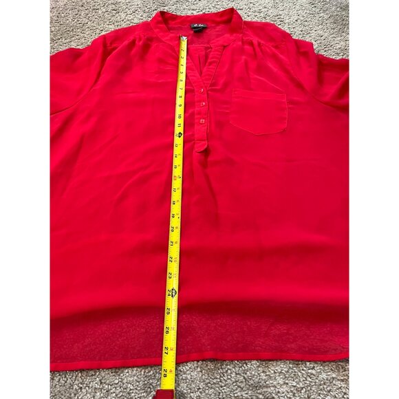 Dots Sheer Red Button-Up Blouse 3X Roll Tab Sleeves Tunic Plus - Picture 4 of 8